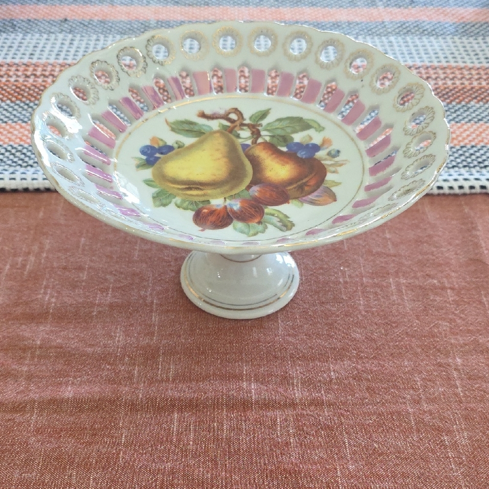 Decorative Fruit Motif Compote Dish